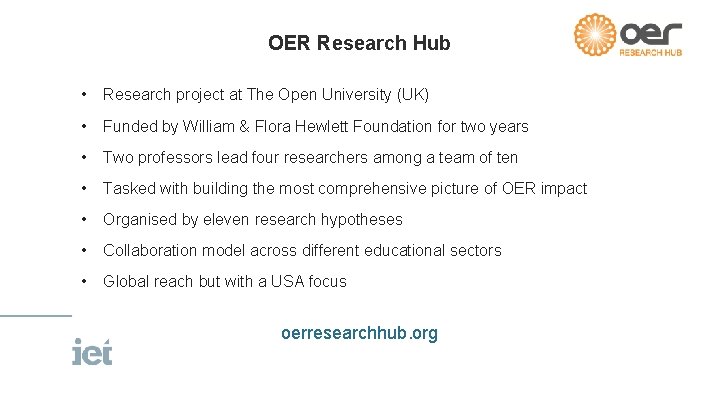 OER Research Hub • Research project at The Open University (UK) • Funded by