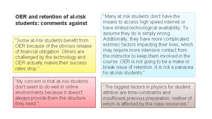 OER and retention of at-risk students: comments against “Some at-risk students benefit from OER