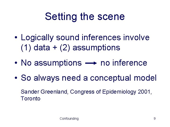 Setting the scene • Logically sound inferences involve (1) data + (2) assumptions •