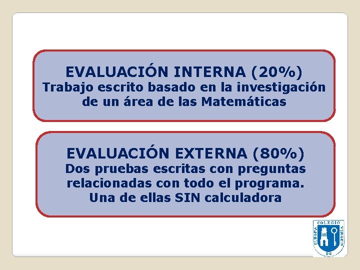 EVALUACIÓN INTERNA (20%) Trabajo escrito basado en la investigación de un área de las