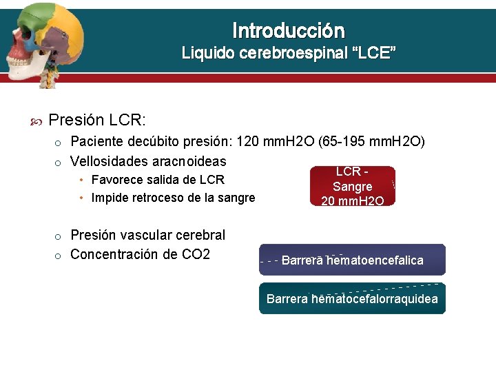 Introducción Liquido cerebroespinal “LCE” Presión LCR: o Paciente decúbito presión: 120 mm. H 2