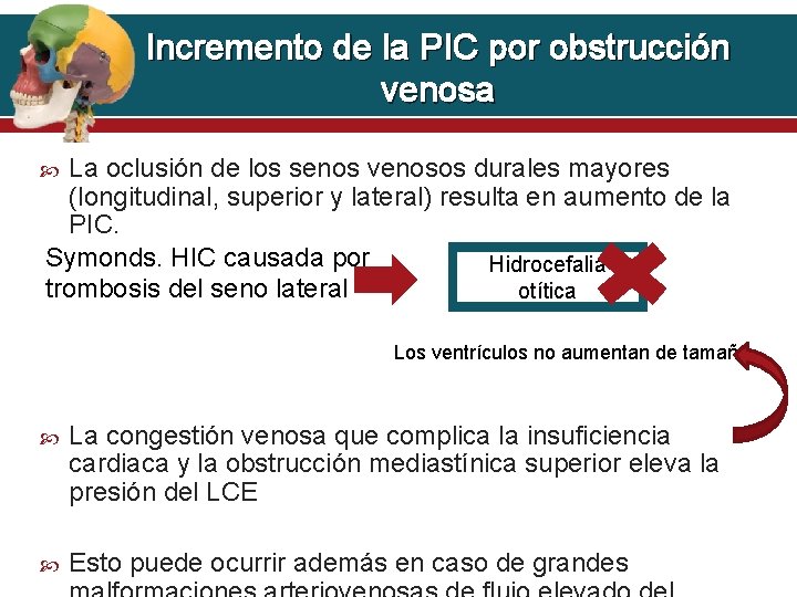 Incremento de la PIC por obstrucción venosa La oclusión de los senos venosos durales