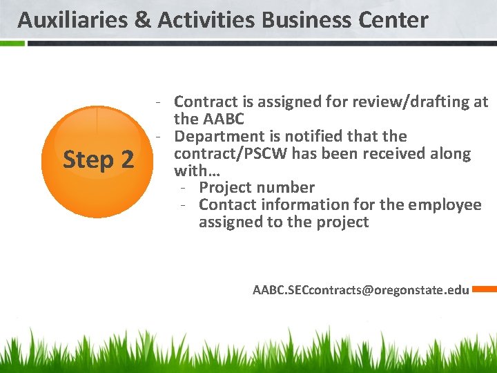 Auxiliaries & Activities Business Center Step 2 - Contract is assigned for review/drafting at