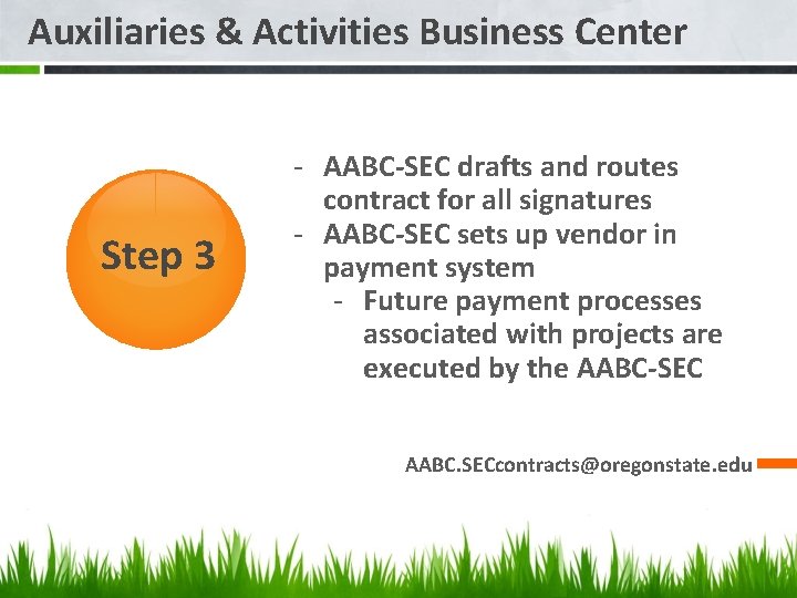 Auxiliaries & Activities Business Center Step 3 - AABC-SEC drafts and routes contract for