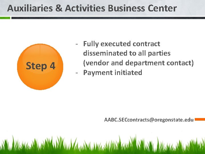 Auxiliaries & Activities Business Center Step 4 - Fully executed contract disseminated to all