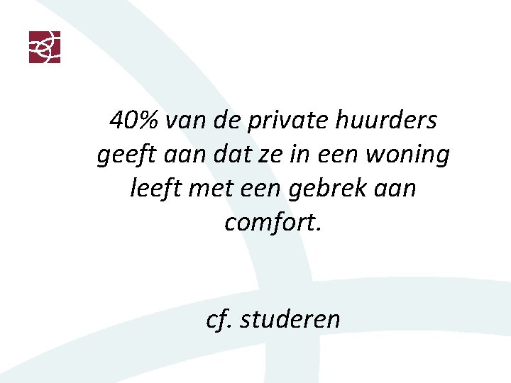 40% van de private huurders geeft aan dat ze in een woning leeft met