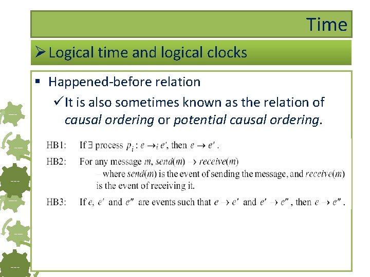 Time Ø Logical time and logical clocks ------- § Happened-before relation üIt is also