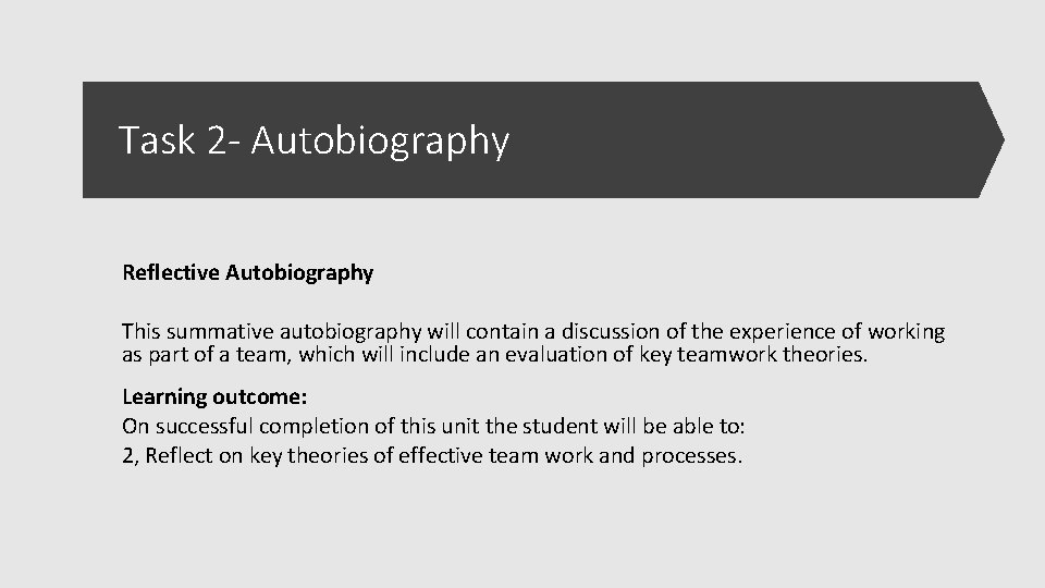 Task 2 - Autobiography Reflective Autobiography This summative autobiography will contain a discussion of