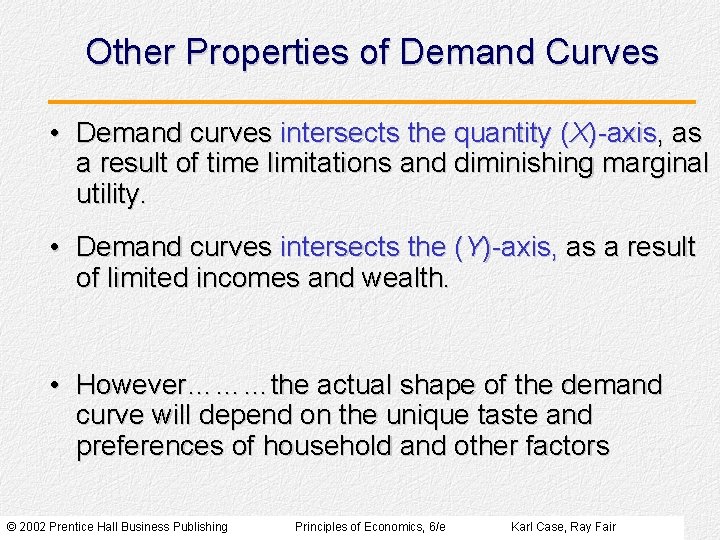 Other Properties of Demand Curves • Demand curves intersects the quantity (X)-axis, as a Other Properties of Demand Curves • Demand curves intersects the quantity (X)-axis, as a