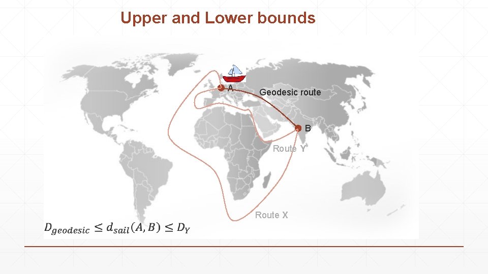 Upper and Lower bounds A Geodesic route B Route Y Route X 