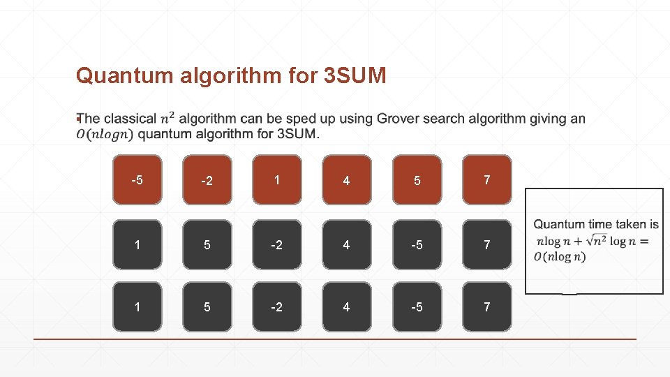 Quantum algorithm for 3 SUM ▪ -5 -2 1 4 5 7 1 5
