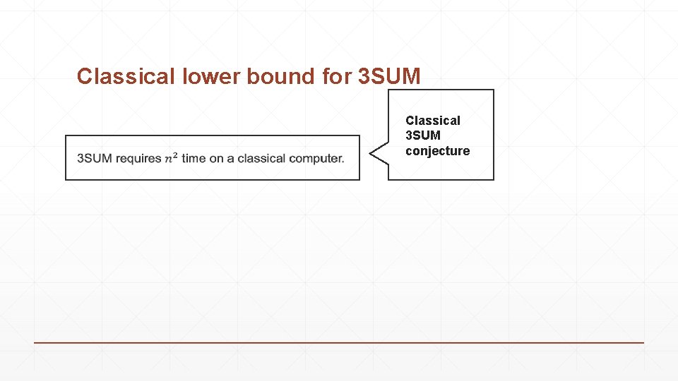 Classical lower bound for 3 SUM Classical 3 SUM conjecture 