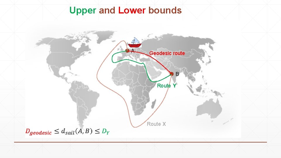 Upper and Lower bounds A Geodesic route B Route Y Route X 