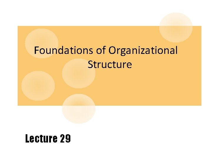 Foundations of Organizational Structure Lecture 29 