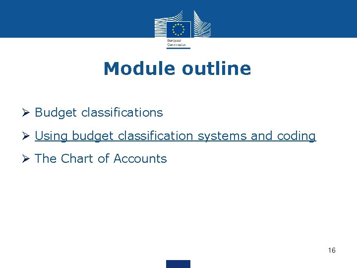 Module outline Ø Budget classifications Ø Using budget classification systems and coding Ø The