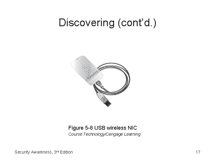 Discovering (cont’d. ) Figure 5 -8 USB wireless NIC Course Technology/Cengage Learning Security Awareness,