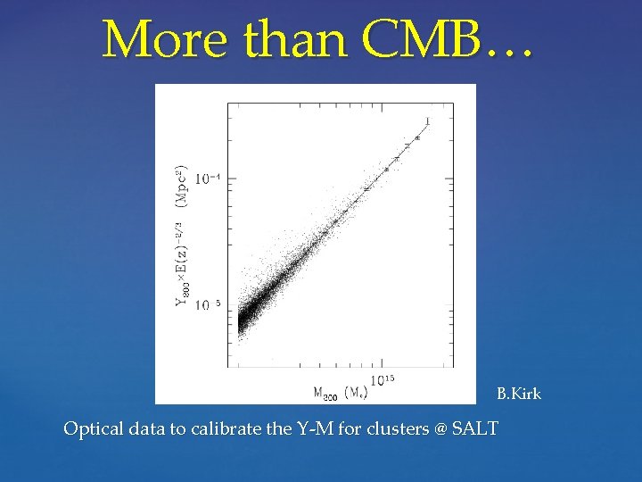 More than CMB… B. Kirk Optical data to calibrate the Y-M for clusters @