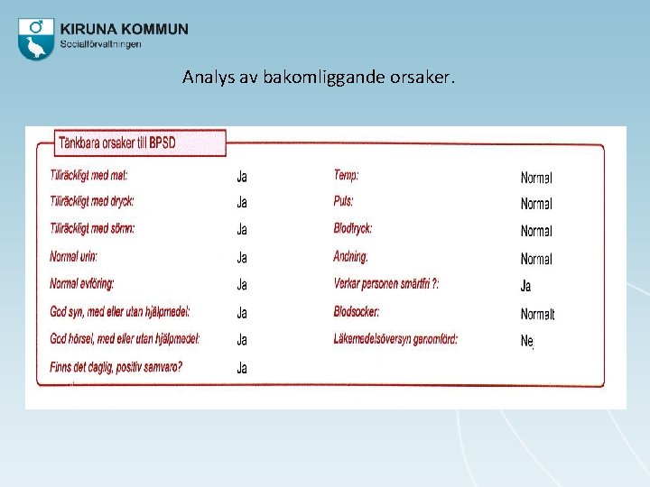 Analys av bakomliggande orsaker. 