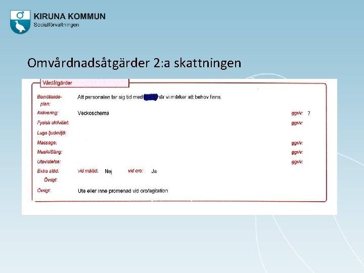 Omvårdnadsåtgärder 2: a skattningen 