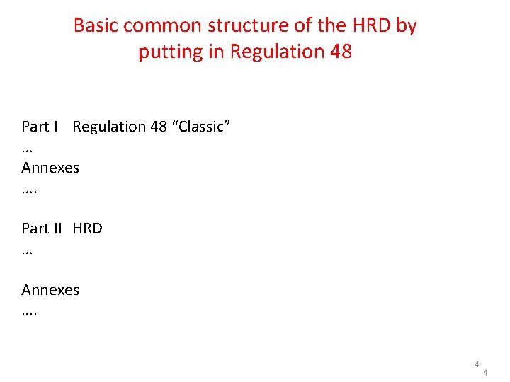 Basic common structure of the HRD by putting in Regulation 48 Part I Regulation