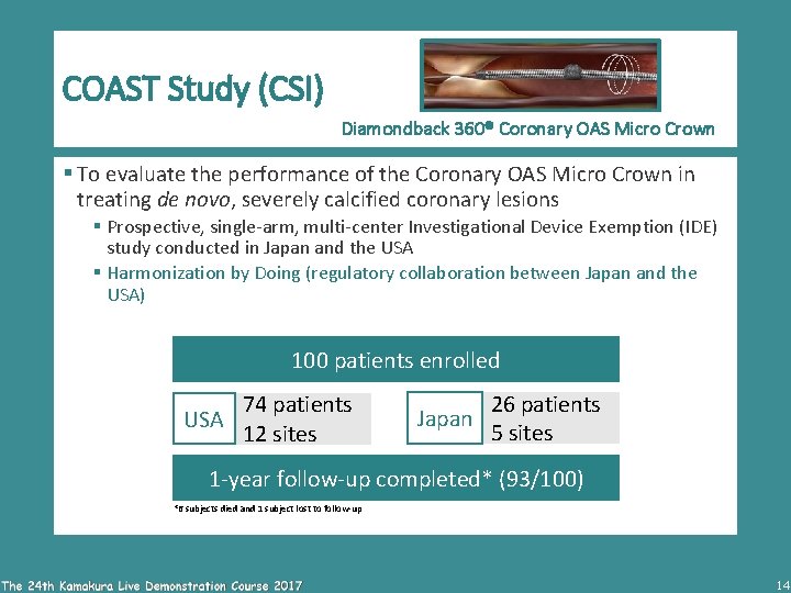 COAST Study (CSI) Diamondback 360® Coronary OAS Micro Crown § To evaluate the performance