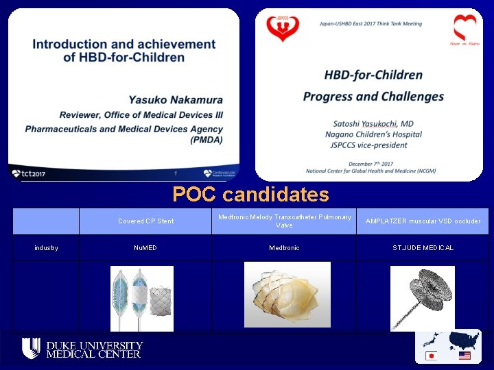 POC candidates industry Covered CP Stent Medtronic Melody Transcatheter Pulmonary Valve AMPLATZER muscular VSD