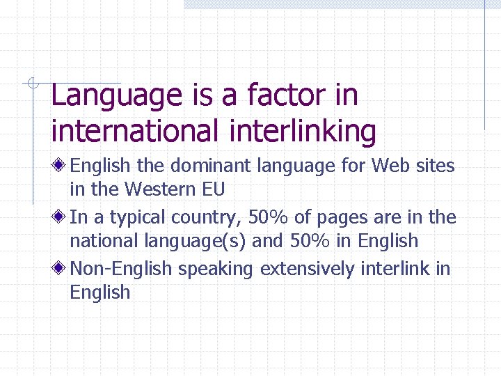 Language is a factor in international interlinking English the dominant language for Web sites