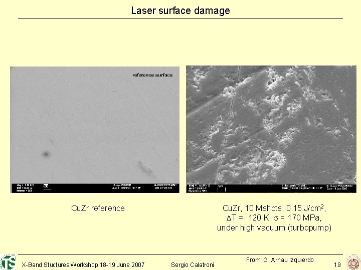 Laser surface damage Cu. Zr reference X-Band Stuctures Workshop 18 -19 June 2007 Cu.
