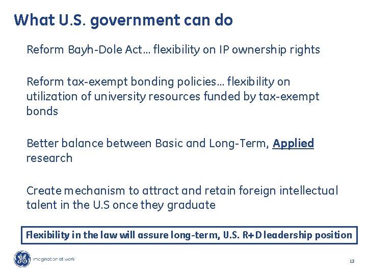 What U. S. government can do Reform Bayh-Dole Act… flexibility on IP ownership rights