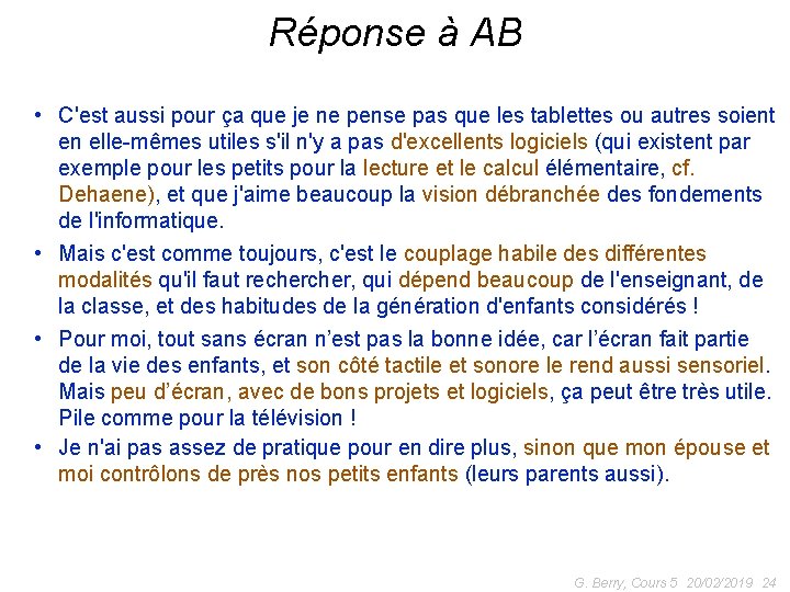 Réponse à AB • C'est aussi pour ça que je ne pense pas que