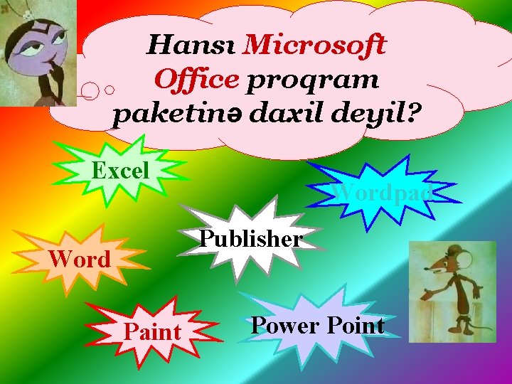 Hansı Microsoft Office proqram paketinə daxil deyil? Excel Wordpad Publisher Word Paint Power Point