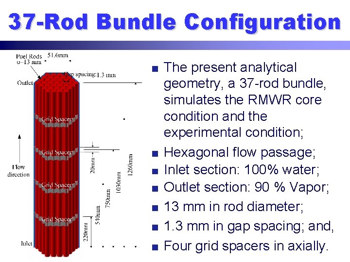 37 -Rod Bundle Configuration The present analytical geometry, a 37 -rod bundle, simulates the