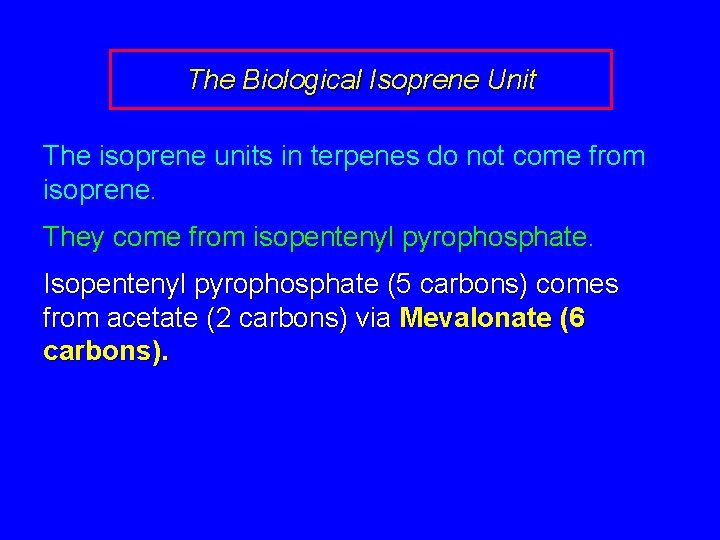 The Biological Isoprene Unit The isoprene units in terpenes do not come from isoprene.