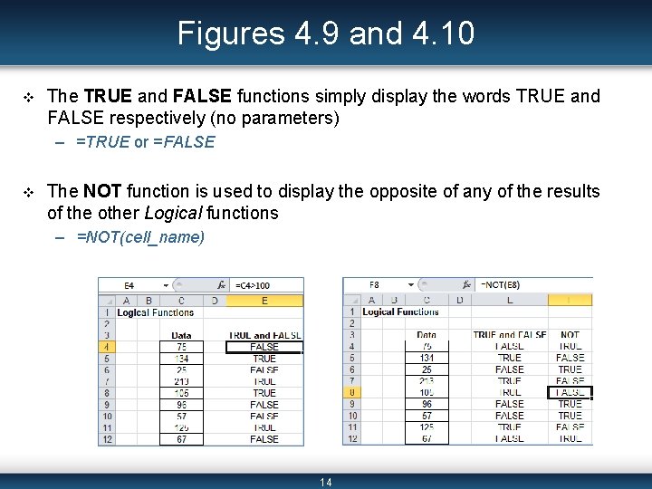 Figures 4. 9 and 4. 10 v The TRUE and FALSE functions simply display