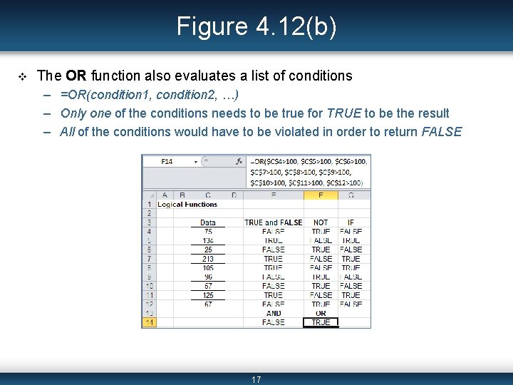 Figure 4. 12(b) v The OR function also evaluates a list of conditions –