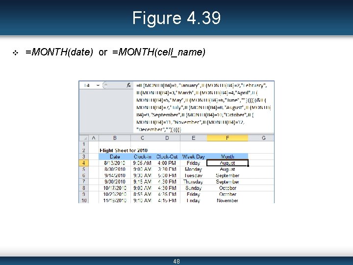 Figure 4. 39 v =MONTH(date) or =MONTH(cell_name) 48 