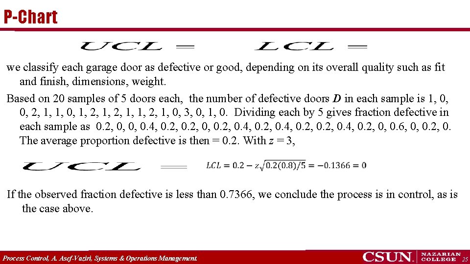 P-Chart we classify each garage door as defective or good, depending on its overall