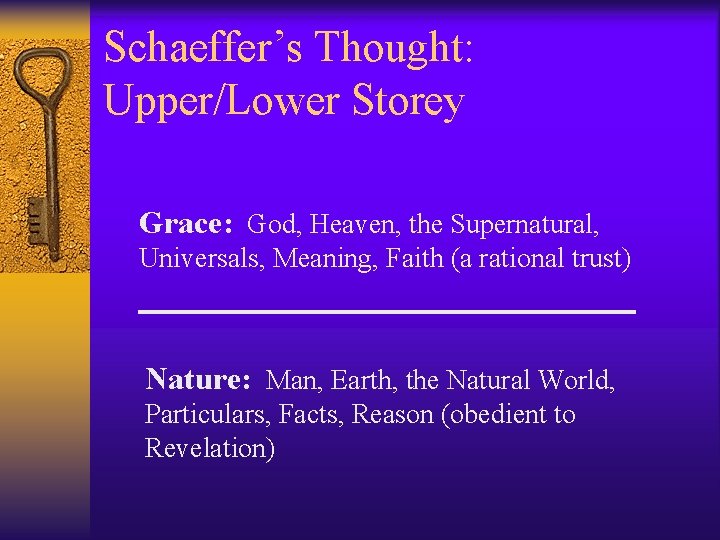 Schaeffer’s Thought: Upper/Lower Storey Grace: God, Heaven, the Supernatural, Universals, Meaning, Faith (a rational