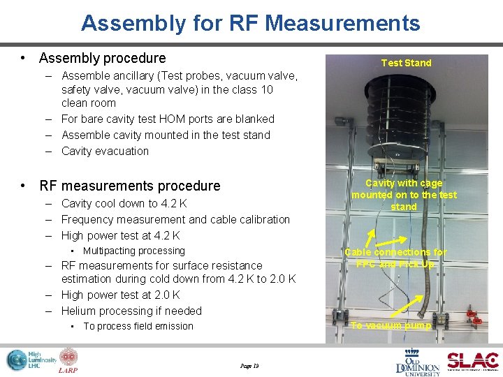 Assembly for RF Measurements • Assembly procedure Test Stand – Assemble ancillary (Test probes,