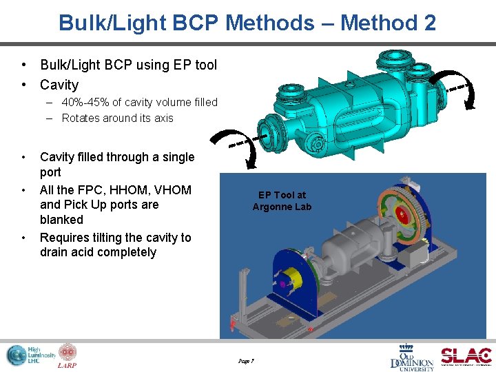 Bulk/Light BCP Methods – Method 2 • Bulk/Light BCP using EP tool • Cavity