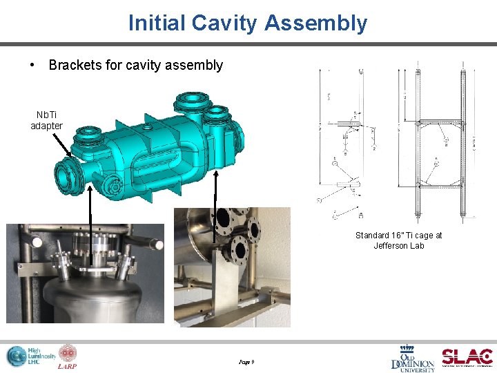 Initial Cavity Assembly • Brackets for cavity assembly Nb. Ti adapter Standard 16” Ti