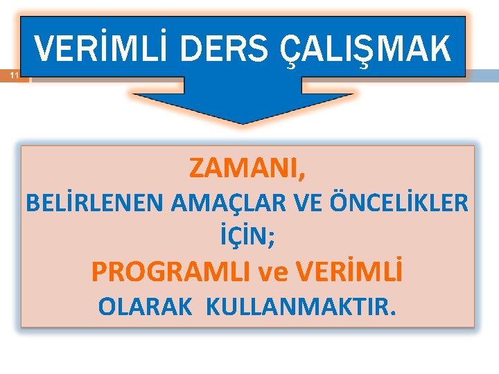 VERİMLİ DERS ÇALIŞMAK 11 ZAMANI, BELİRLENEN AMAÇLAR VE ÖNCELİKLER İÇİN; PROGRAMLI ve VERİMLİ OLARAK