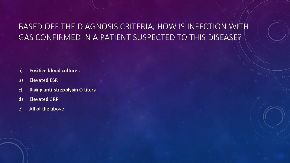 BASED OFF THE DIAGNOSIS CRITERIA, HOW IS INFECTION WITH GAS CONFIRMED IN A PATIENT