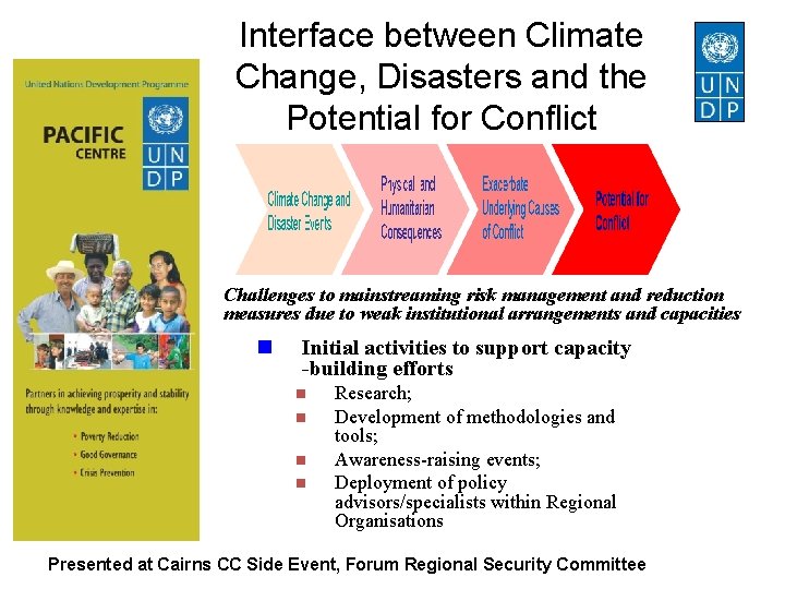 Interface between Climate Change, Disasters and the Potential for Conflict Challenges to mainstreaming risk Interface between Climate Change, Disasters and the Potential for Conflict Challenges to mainstreaming risk