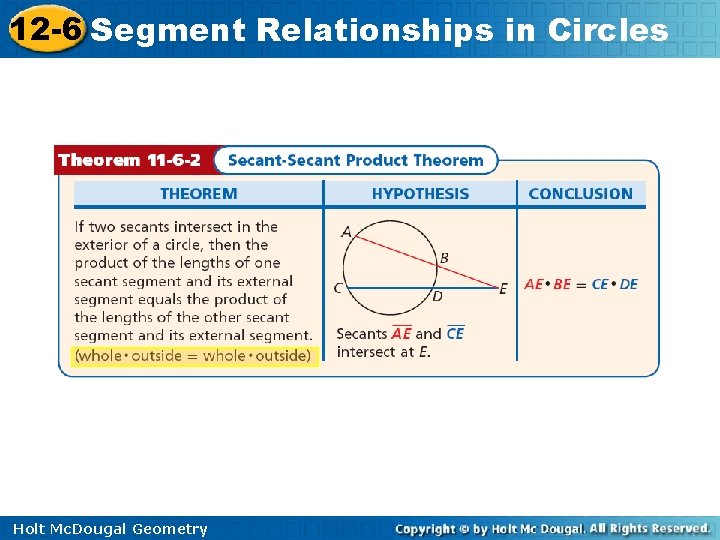 12 -6 Segment Relationships in Circles Holt Mc. Dougal Geometry 