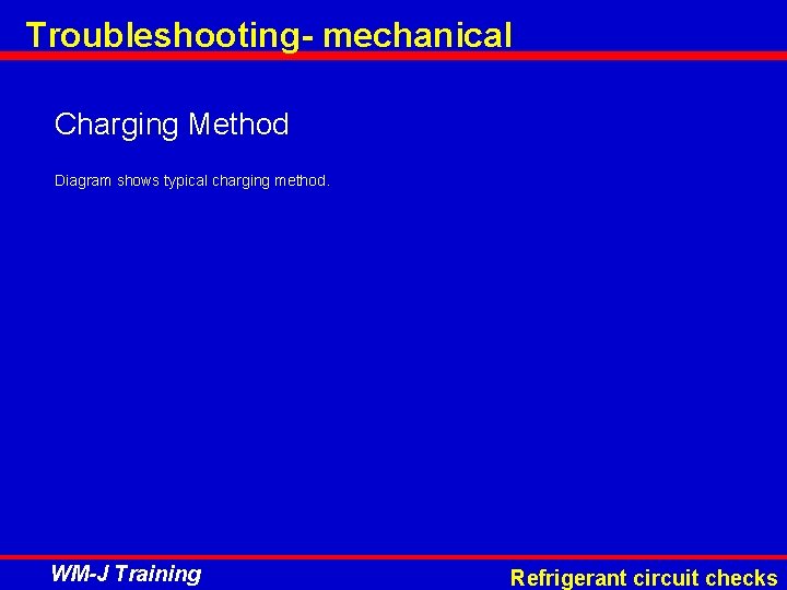 Troubleshooting- mechanical Charging Method Diagram shows typical charging method. WM-J Training Refrigerant circuit checks