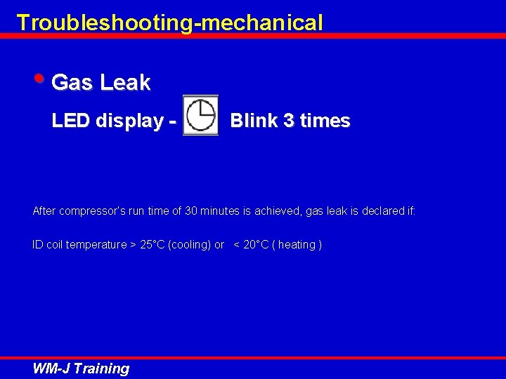 Troubleshooting-mechanical • Gas Leak LED display - Blink 3 times After compressor’s run time