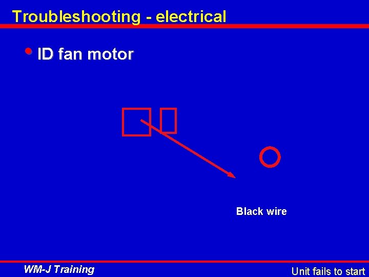 Troubleshooting - electrical • ID fan motor Black wire WM-J Training Unit fails to