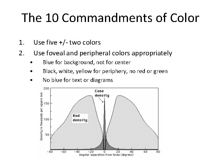 The 10 Commandments of Color 1. 2. Use five +/- two colors Use foveal