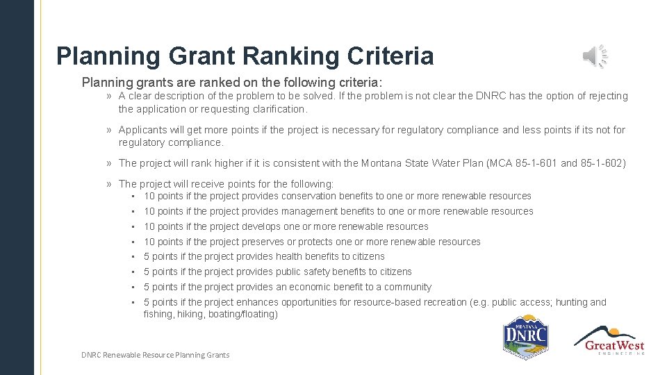 Planning Grant Ranking Criteria Planning grants are ranked on the following criteria: » A